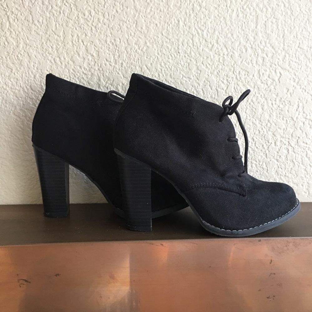Black Lace Up Heeled Ankle Booties